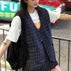 Plaid Vest / Plaid Pleated Skirt