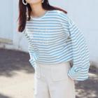 Letter Embroidered Striped Long Sleeve T-shirt