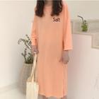 3/4-sleeve Letter Midi T-shirt Dress