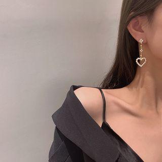 Beaded Heart Drop Sterling Silver Ear Stud 1 Pair - E2985 - Gold - One Size