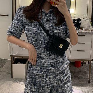 Tweed Short-sleeve Playsuit Black - One Size