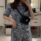 Tweed Short-sleeve Playsuit Black - One Size