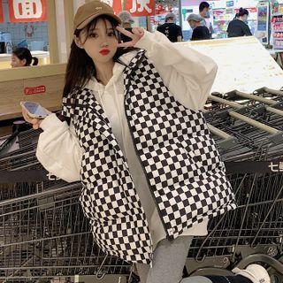 Checkered Padded Zip Vest / Hoodie