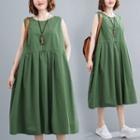 Sleeveless A-line Dress Green - One Size