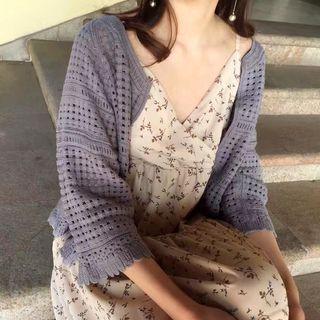 Perforated 3/4-sleeve Cardigan
