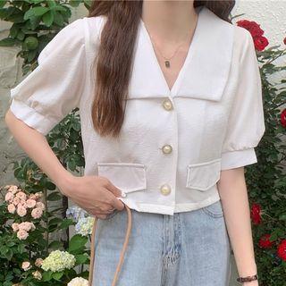 Peter Pan-collar Puff-sleeve Top
