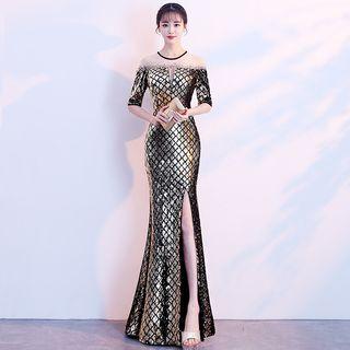 Glitter Off-shoulder Sheath Evening Gown