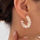 Faux Pearl Alloy Open Hoop Earring Type A - 1 Pair - White - One Size