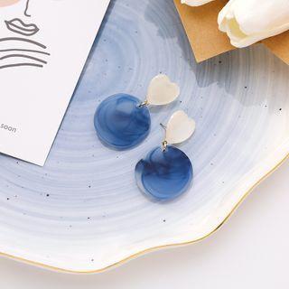 Heart & Disc Dangle Earring 1 Pair - Blue - One Size