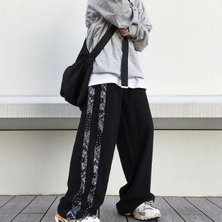 Pattern Trim Wide Leg Pants