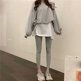 Mock Two-piece Sweatshirt / Plain Leggings