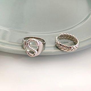 925 Sterling Silver Letter S / Leaf Open Ring