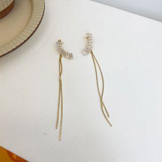 Rhinestone Dangle Earring 1 Pair - Rhinestone Dangle Silver Pin Earring - One Size