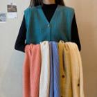 Long-sleeve Mock-neck Knit Top / Button-up Sweater Vest
