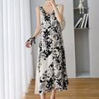 Sleeveless Floral Print Midi Smock Dress