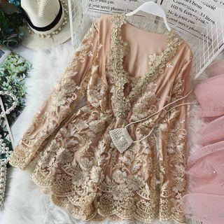Long-sleeve Embroidered Playsuit