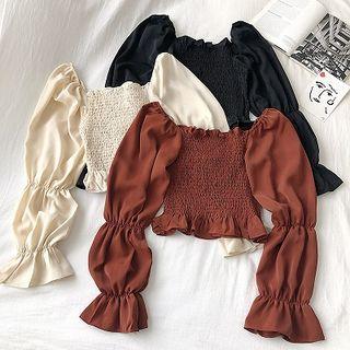 Plain Frilled Puff-sleeve Blouse