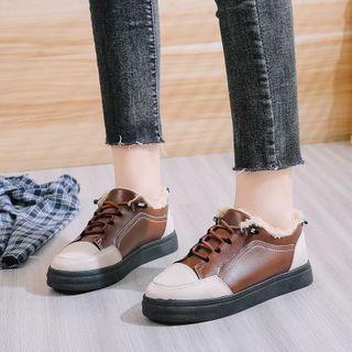 Two-tone Panel Fleece-lined Lace-up Shoes