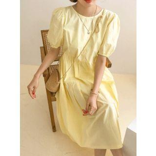 Puff-sleeve Tiered Midi Dress