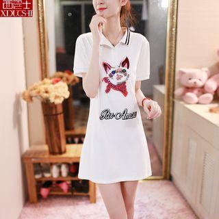 Embroidered Short-sleeve Polo Dress