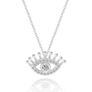 925 Sterling Silver Rhinestone Eye Pendant Necklace One Size - One Size