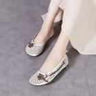 Genuine Leather Floral Perforated Flats