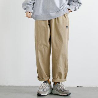 Elastic Waist Straight Plain Cargo Pants