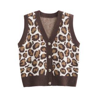 Leopard Print Button-up Sweater Vest