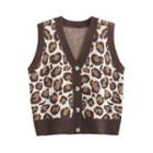 Leopard Print Button-up Sweater Vest