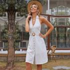 Halter Neck Button Up Midi A-line Dress