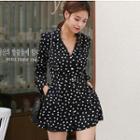 Long-sleeve Dotted Playsuit White Dot - Black - One Size