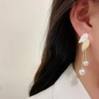 Leaf Faux Pearl Drop Earring A343 - 1 Pair - Gold & White - One Size