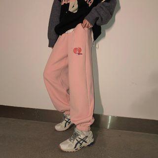High Waist Heart Embroidered Sweatpants