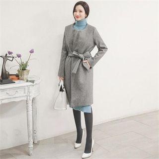 Round-neck Coat With Sash