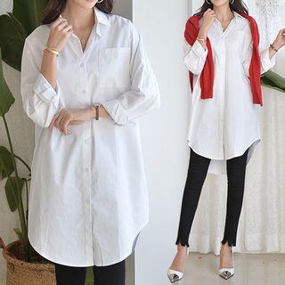 Tab-sleeve Long Shirt White - One Size