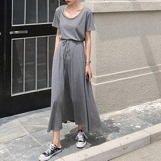 Set: Plain Short Sleeve T-shirt + Drawstring Dress