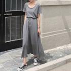 Set: Plain Short Sleeve T-shirt + Drawstring Dress