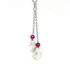 18k White Gold Dangling Pendant With Pearl & Diamonds One Size