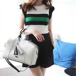 Frill-sleeve Contrast-trim Knit Top