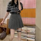 Short-sleeve Argyle Collared Cropped T-shirt / Mini Pleated Skirt