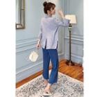 Plain Blazer / Lace Trim Tank Top / Straight-cut Pants