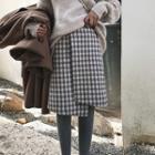 Plaid Asymmetric-hem Midi A-line Skirt