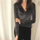 V-neck Slim-fit Velvet Long Sleeve Top