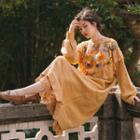 Maxi Lace Panel Sweater Dress Orange Yellow - One Size