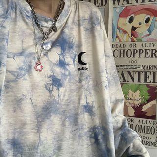 Crescent Embroidered Tie-dye Print T-shirt