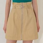 Belted Zip-front Mini A-line Skirt
