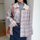 Oversized Plaid Buttoned Jacket Gray Khaki - One Size