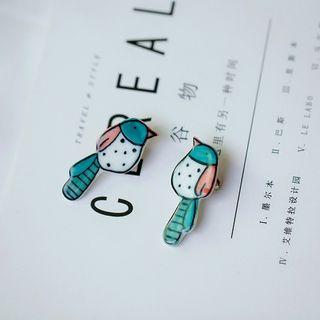 Bird Stud Earring 1 Pcs - Bird - Green & Red & White - One Size