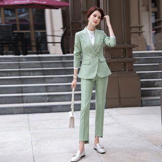 Double-breasted Blazer / Cropped Dress Pants / Mini Skirt / Long-sleeve Blouse / Set