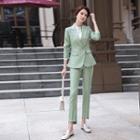 Double-breasted Blazer / Cropped Dress Pants / Mini Skirt / Long-sleeve Blouse / Set